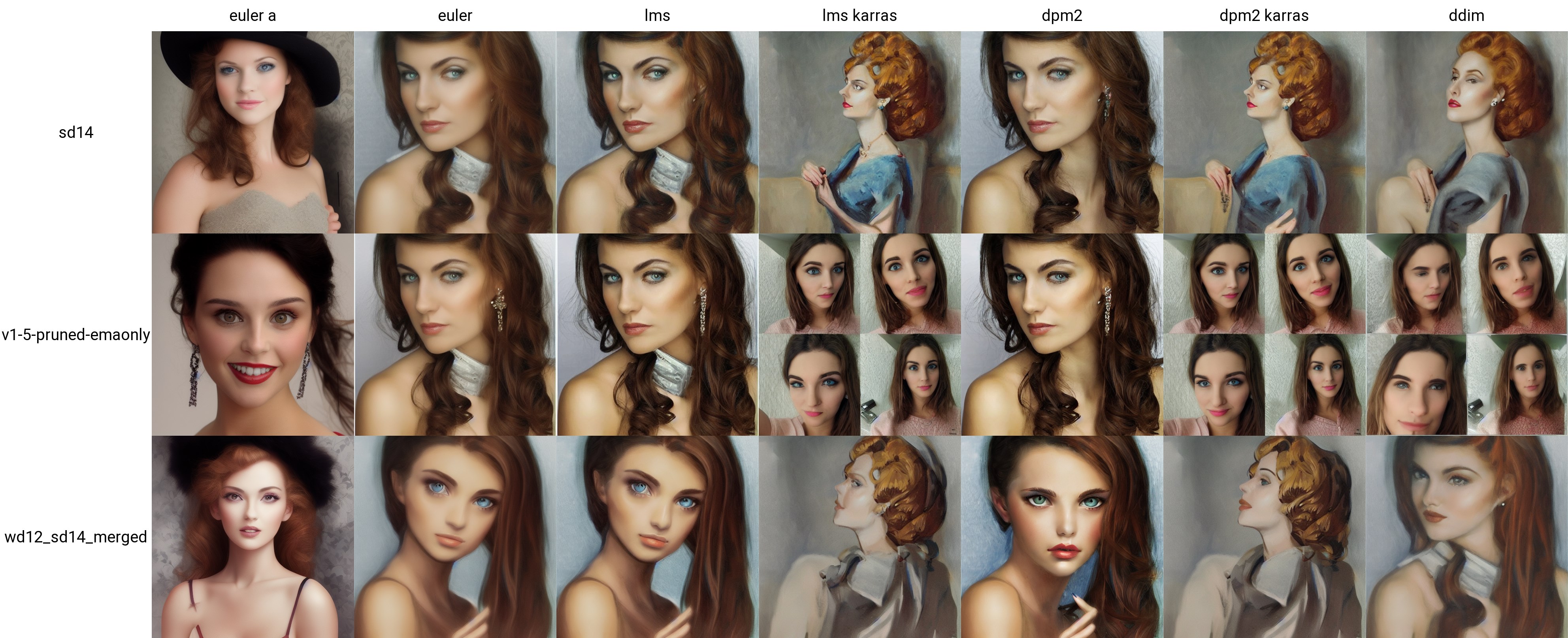 x/y grid comparing different sampling methods at 20 steps